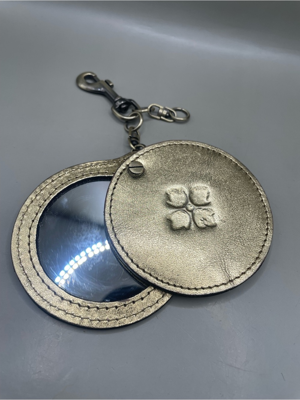 Patricia Nash Mirror Fob Purse Charm Keychain 100% Leather Golden